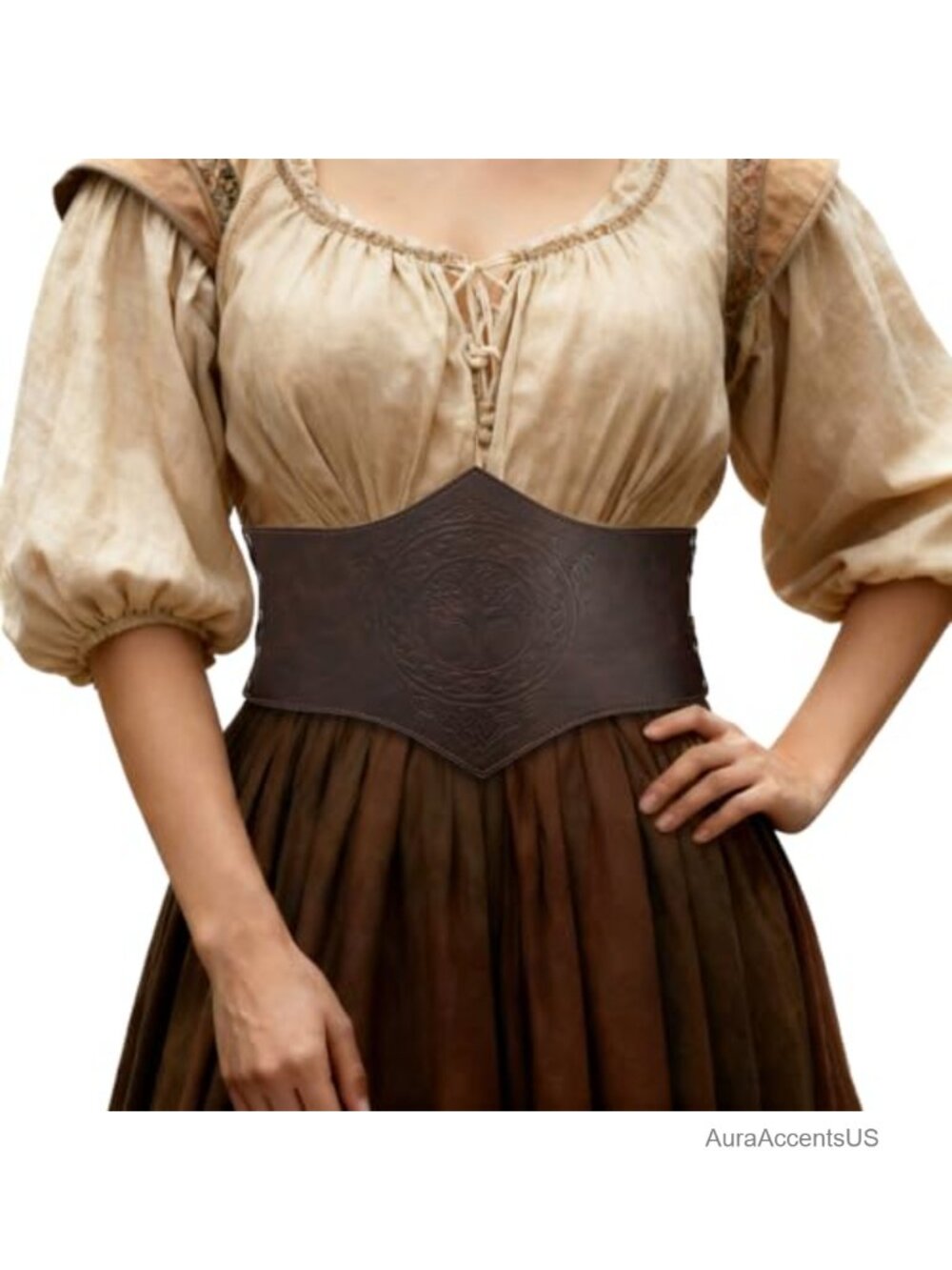 Faux Leather Medieval Corset Belt Renaissance Wide Waist Cincher